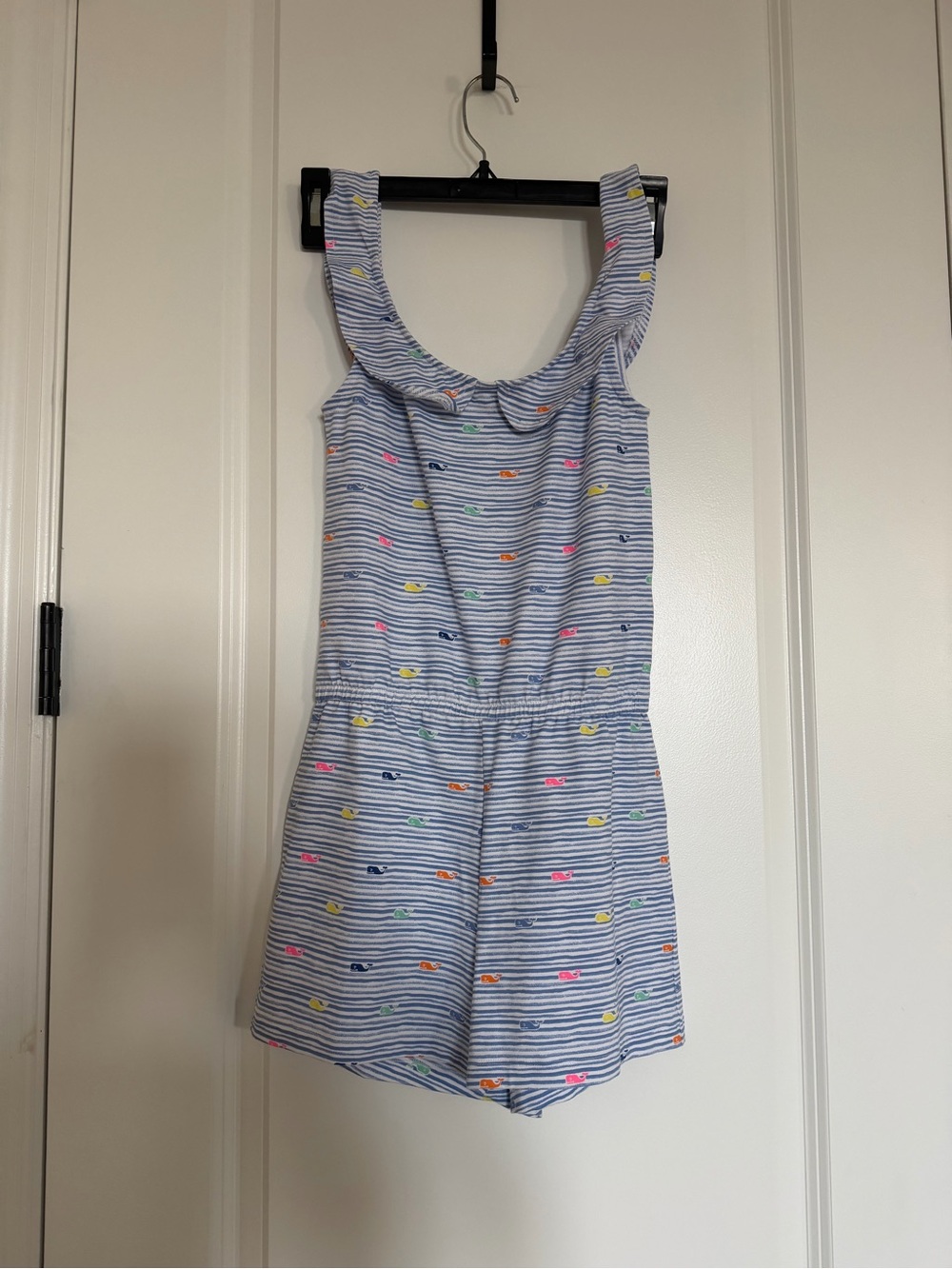 Girls' Vineyard Vines Blue Striped Tank Romper with Multicolor Fish Print